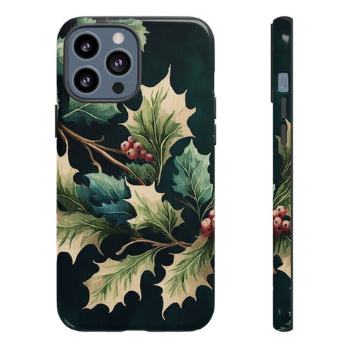 Dark Green Festive Holly in Watercolor - Impact Resistant Phone Case iPhone 13 Pro Max Glossy
